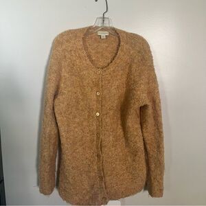 Appleseed's Heathered Tan-Brown Fuzzy Button Cardigan